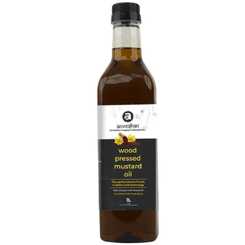 Anveshan Wood Cold Pressed Kachi Ghani Black Mustard Cooking Oil, 1 L Plastic Bottle-1.webp